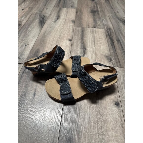 Clarks Bendables Navy Blue Leather Strap Wedge Sandals #65597 Womens 7W READ - Picture 3 of 6